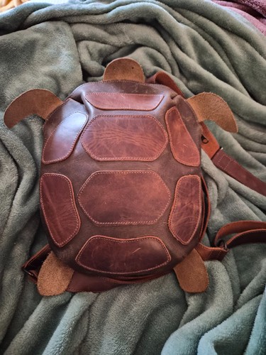 Brown leather turtle - brown, backpack